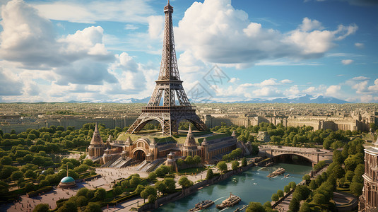 欧洲城市的巴黎塔插图图片