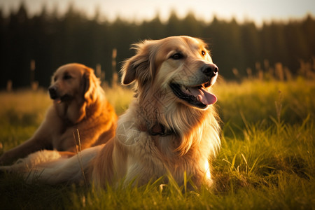 户外金毛犬图片