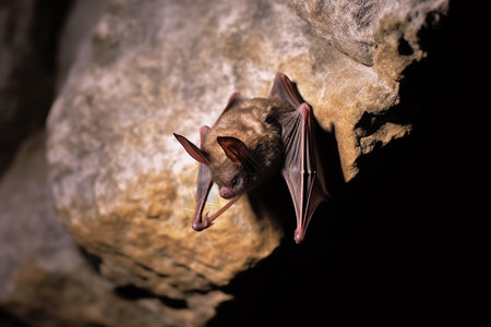 倒掉在岩石上休息的蝙蝠图片