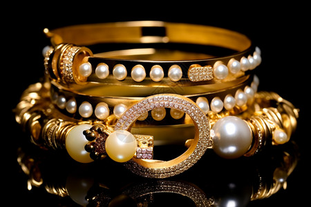 黄金珍珠镶嵌宝石戒指背景