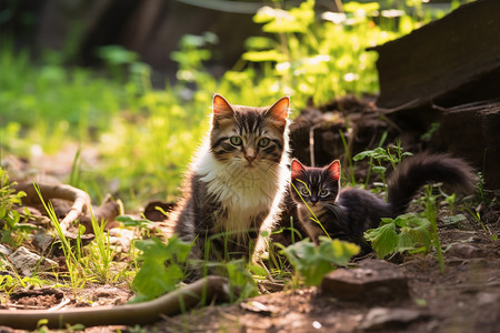 森林中的猫森林中的两只小猫背景