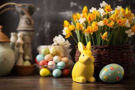 复活节彩蛋和兔子摆件图片