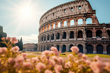 罗马城市著名的罗马斗兽场背景