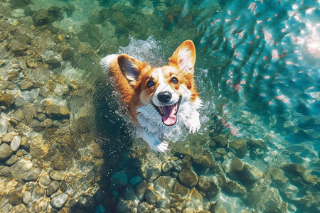 在水中的小狗图片