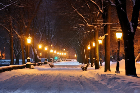 梦游仙境浪漫的雪景街道背景