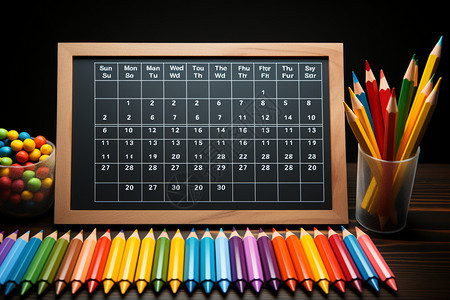 彩色铅笔和课程表图片