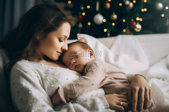 母亲怀里熟睡的婴儿图片