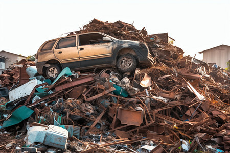 废物回收废墟里的汽车和垃圾设计图片