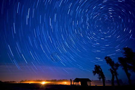 蓝色流星绚烂如梦的星空背景