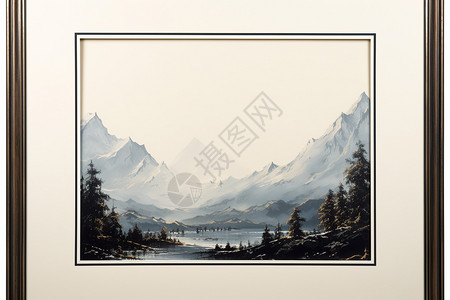 雪山风景水彩绘画图片