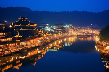 湘西风景湘西古城夜景背景