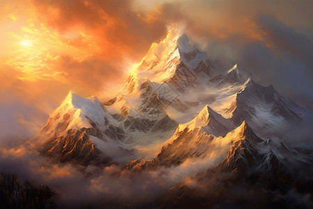 日落雪山风景图片