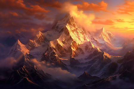 日落雪山山脉的雄伟图片