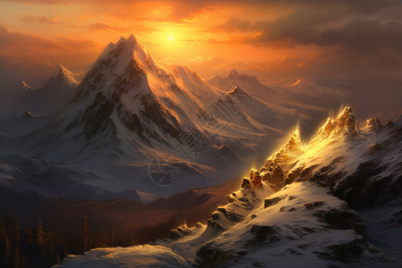 日落雪山图片