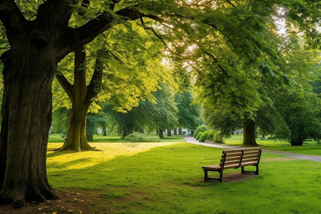 公园里的长凳和树木图片