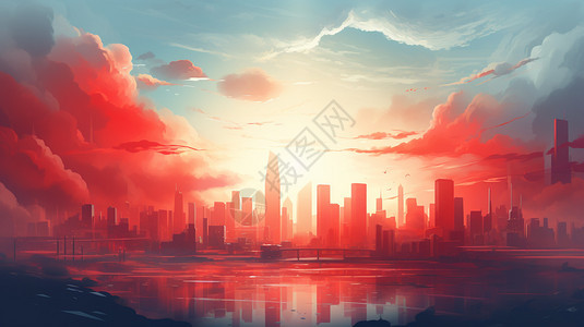 阳关下的红色渐变智慧城市背景图片