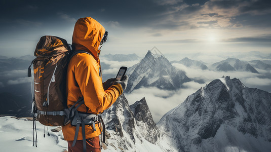 雪山上的登山图片