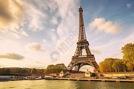埃菲尔铁塔矢量图浪漫的法国天空背景