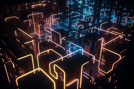探索抽象迷宫科幻设计霓虹灯图片