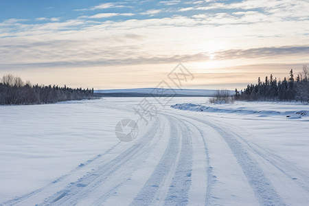 寒冷冬天雪地上的道路图片
