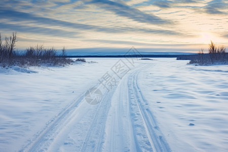 圣诞节雪花雪地里的道路背景