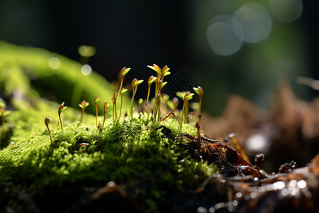 苔藓植物破土而出的绿植背景