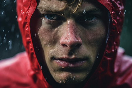 雨水拍打着运动员的脸庞图片