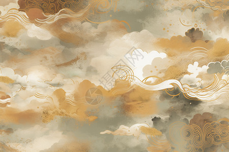 中国风纹理大气的中式祥云背景插画
