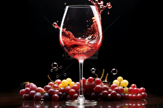 新鲜葡萄酿造的红酒图片