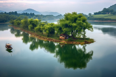 夏季美丽的湖心岛图片