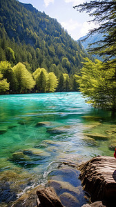 清澈见底的山间小湖背景