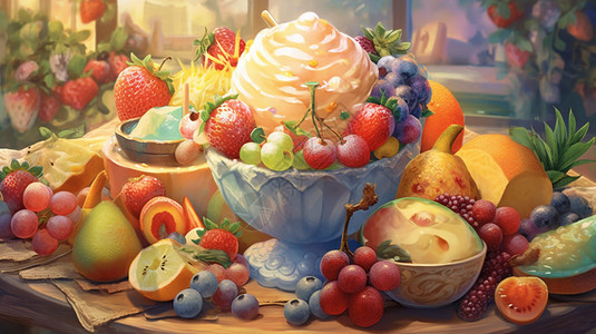 满是水果的冰淇淋图片
