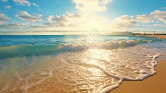 阳光下的大海沙滩图片