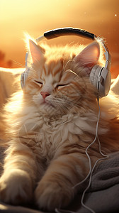 用耳机听歌的猫高清图片