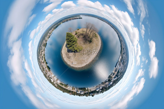 秋季湖心岛全景图图片