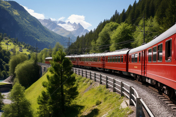 瑞士山村中的旅游列车图片