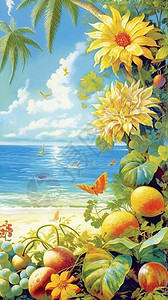 花团锦簇的大海沙滩图片