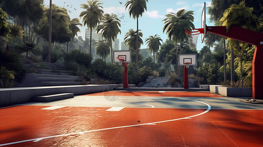 城市公园的篮球场图片