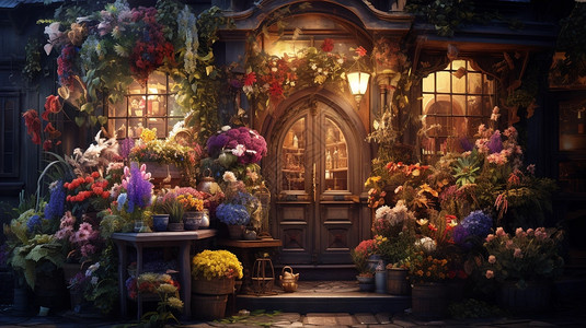 奇妙的花店艺术插图背景图片