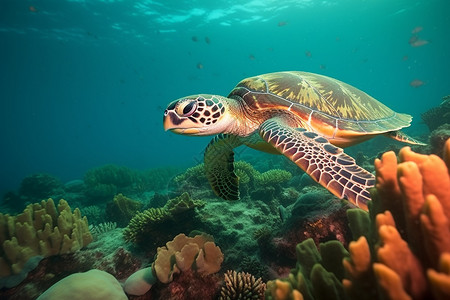 海洋中的绿海龟图片