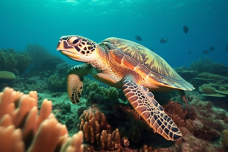 深海的绿海龟图片