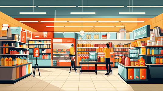 繁忙的购物超市插图图片