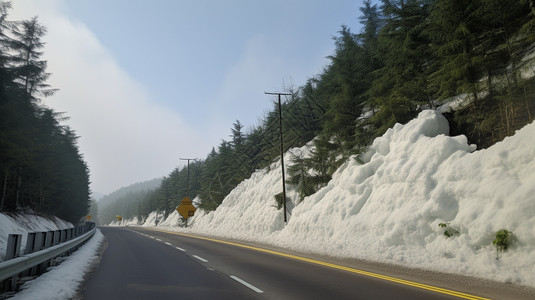 雪坡下的公路图片