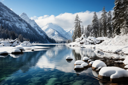 雪山下的湖泊图片