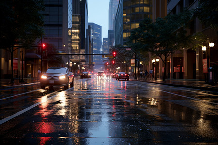 商业街景观雨后的城市夜景背景