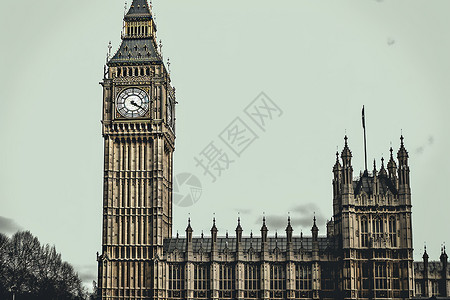 伦敦议会大厦哥特式建筑大本钟背景