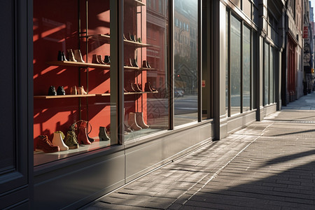 鞋店的商品橱窗高清图片