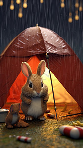 户外帐篷里的兔子图片