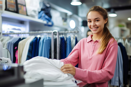 自助洗衣店的服务人员高清图片