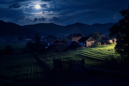 乡村的夜晚的景色图片
